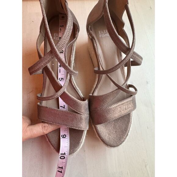 Eileen Fisher Wisp Metallic Suede Espadrille Weage Sandals size 8.5 - Picture 8 of 12
